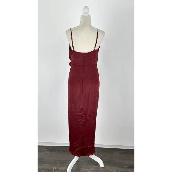 Aakaa Token Of Gratitude Satin Tie Midi Dress Womens Size Medium New Wine - Picture 8 of 14